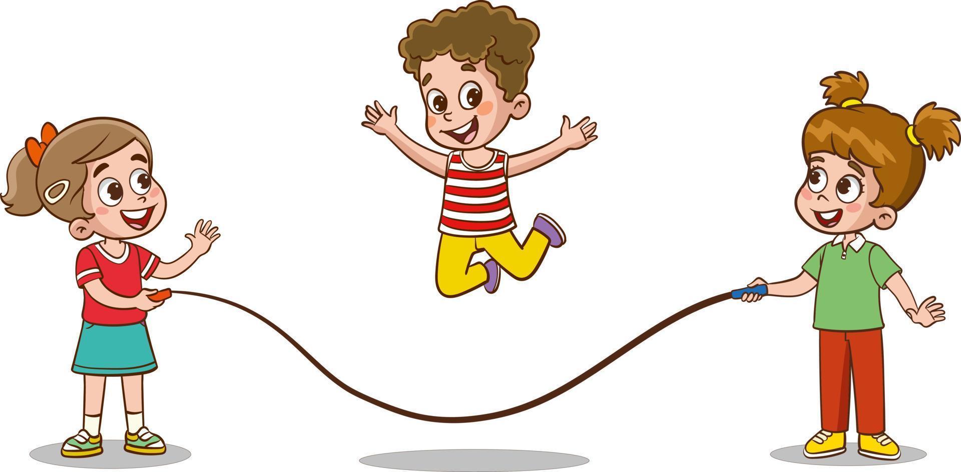 gelukkig weinig kinderen hebben plezier. vector illustratie van schattig kinderen jumping touw