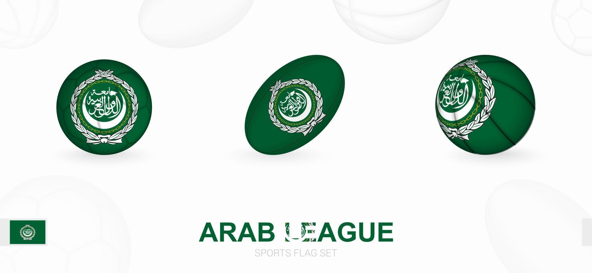 sport- pictogrammen voor Amerikaans voetbal, rugby en basketbal met de vlag van Arabisch liga. vector