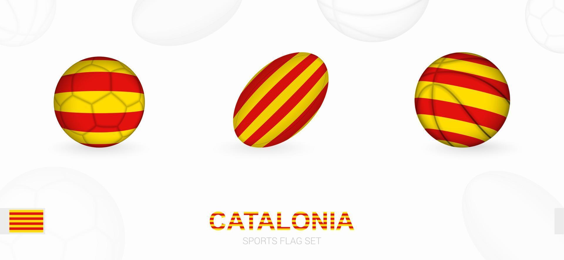 sport- pictogrammen voor Amerikaans voetbal, rugby en basketbal met de vlag van Catalonië. vector