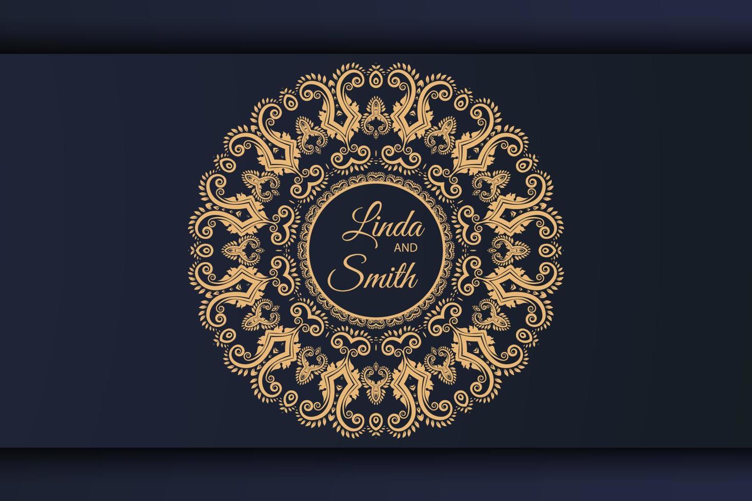 luxe mandala bruiloft uitnodiging kaart sjabloon met gouden arabesk patroon oosten- achtergrond stijl. decoratief mandala voor afdrukken, poster, omslag, folder, en banier vector