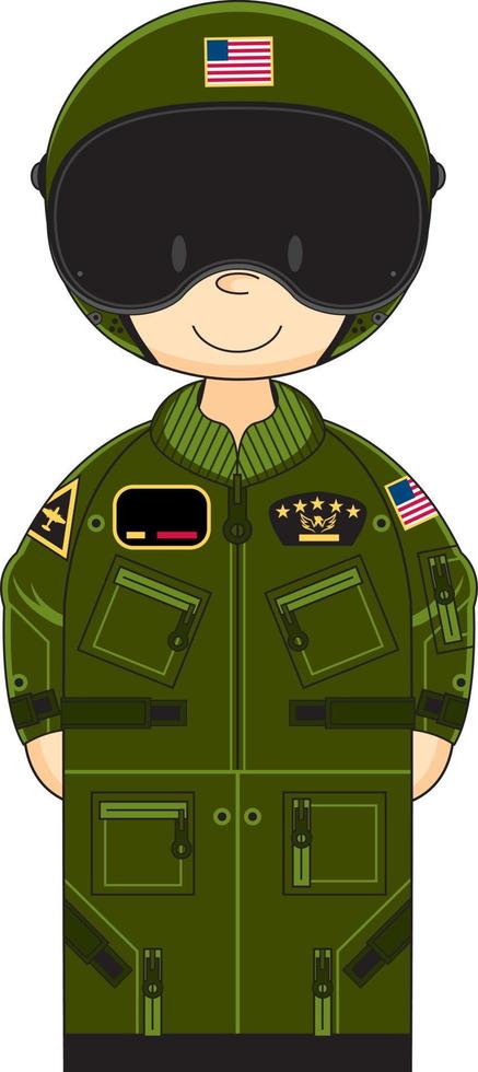schattig tekenfilm Verenigde Staten van Amerika leger luchtmacht vechter piloot karakter vector
