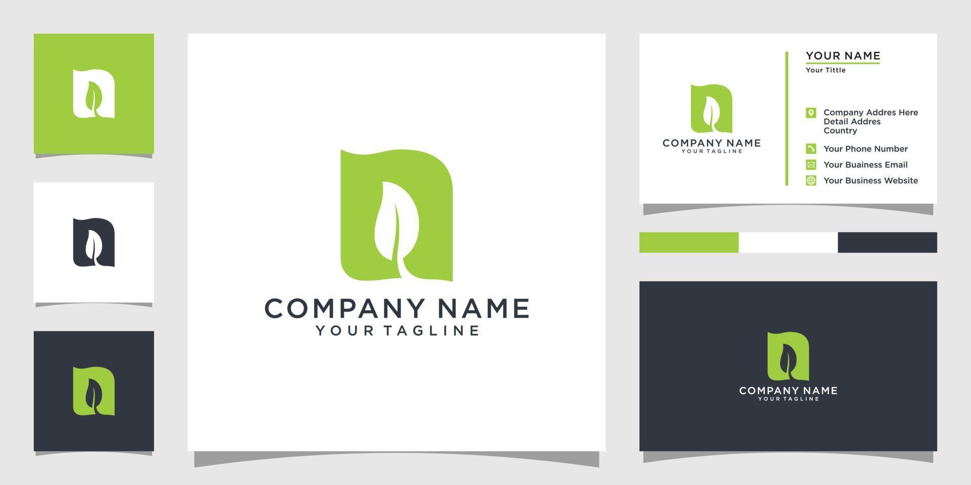 eerste brief n met blad luxe logo, groen blad logo vector ontwerp.