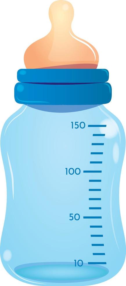 tekenfilm blauw baby voeden fles. vector illustratie van pasgeboren baby plastic melk fles met siliconen tepel. illustratie voor afdrukken, web, mobiel en infographics. baby douche, geslacht onthullen element