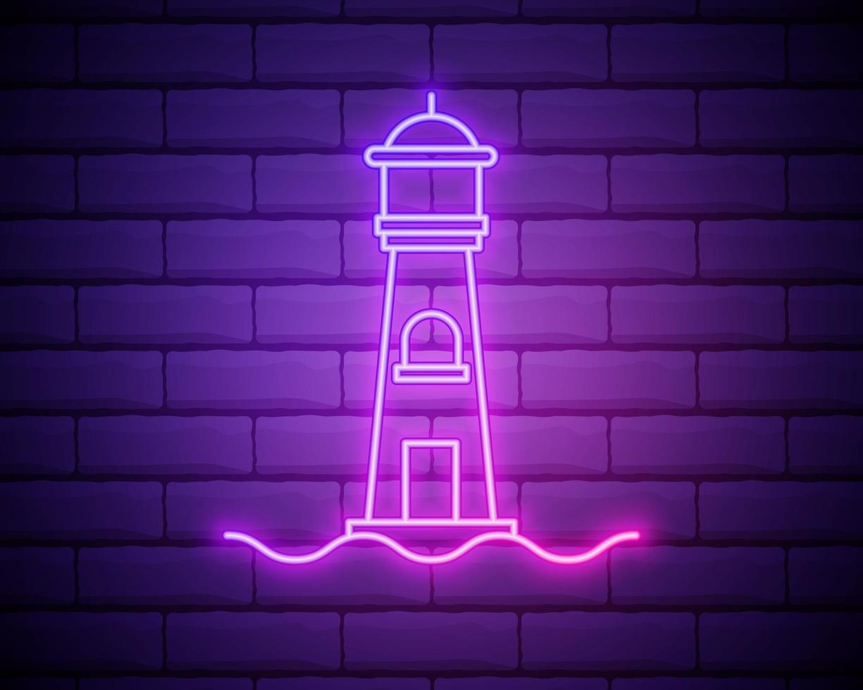 gloeiende neon vuurtoren pictogram geïsoleerd op bakstenen muur achtergrond. vector illustratie