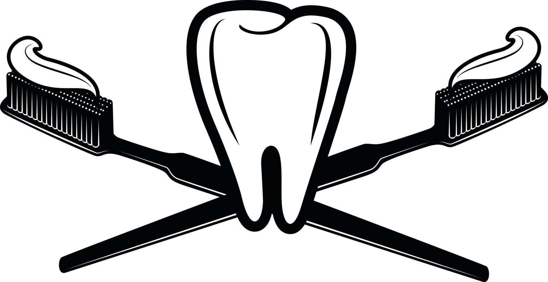 monochroom vector beeld van tandenborstels en een tand
