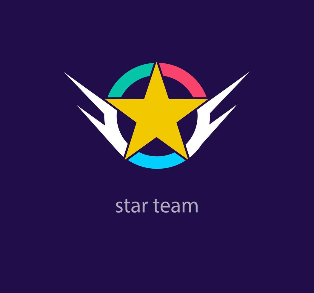 explosief ster team logo. uniek kleur overgangen. creatief ster en ronde logo sjabloon. vector