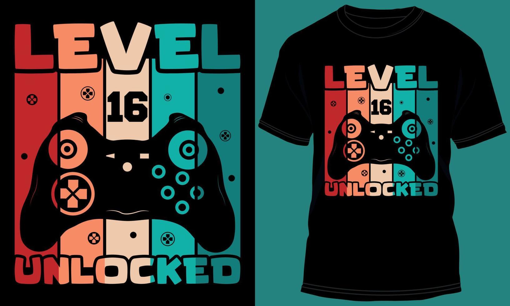 gamer of gaming niveau 16 ontgrendeld t-shirt ontwerp vector