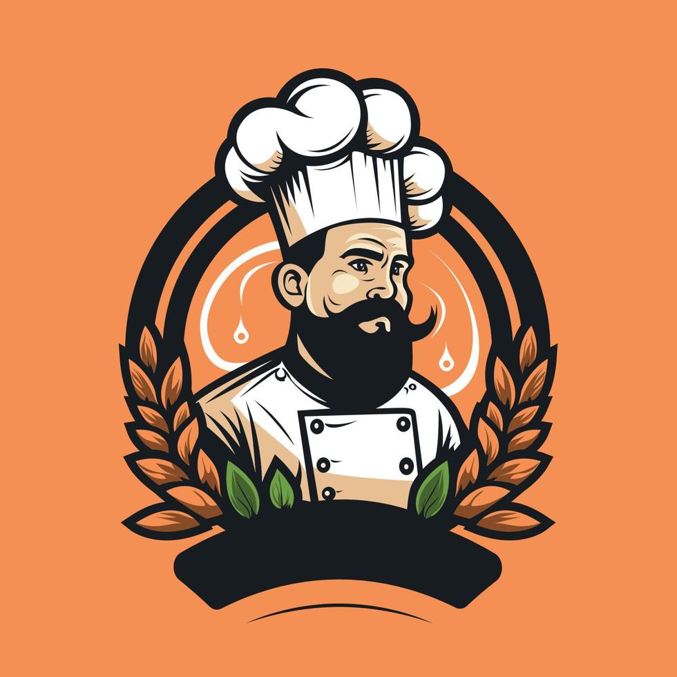 chef in oranje achtergrond logo - illustratie vector