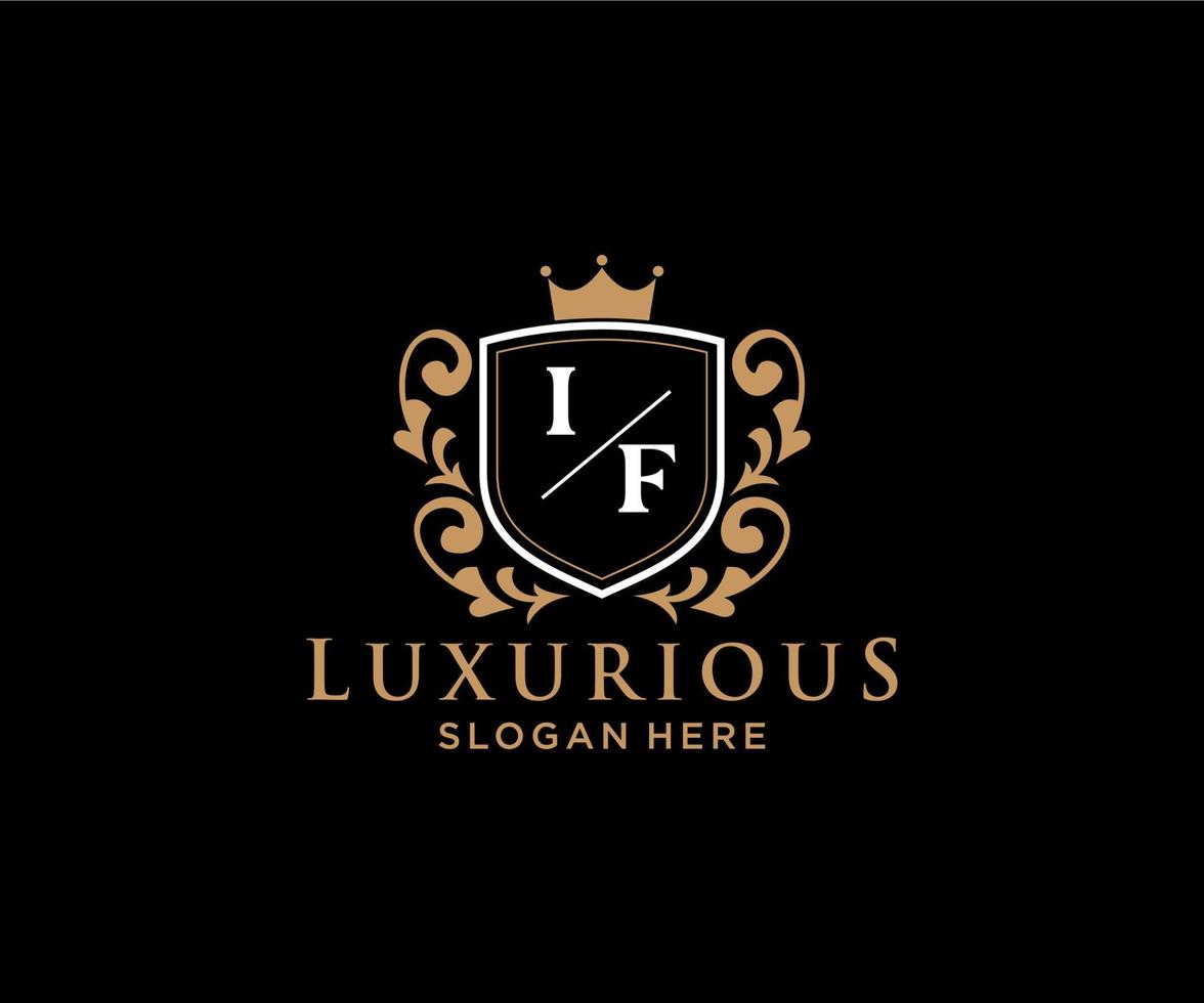 eerste als brief Koninklijk luxe logo sjabloon in vector kunst voor restaurant, royalty, boetiek, cafe, hotel, heraldisch, sieraden, mode en andere vector illustratie.