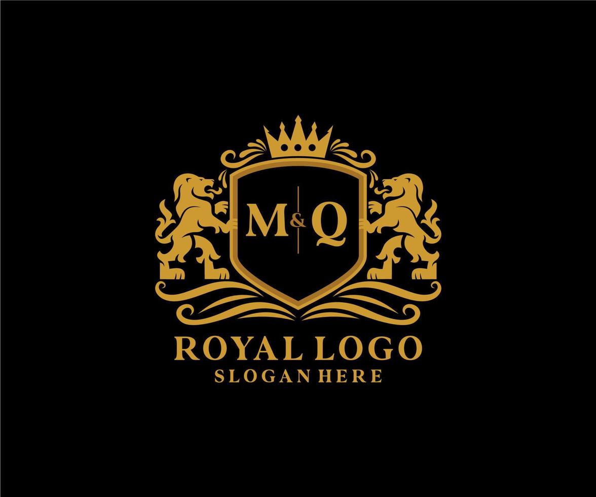 eerste mq brief leeuw Koninklijk luxe logo sjabloon in vector kunst voor restaurant, royalty, boetiek, cafe, hotel, heraldisch, sieraden, mode en andere vector illustratie.