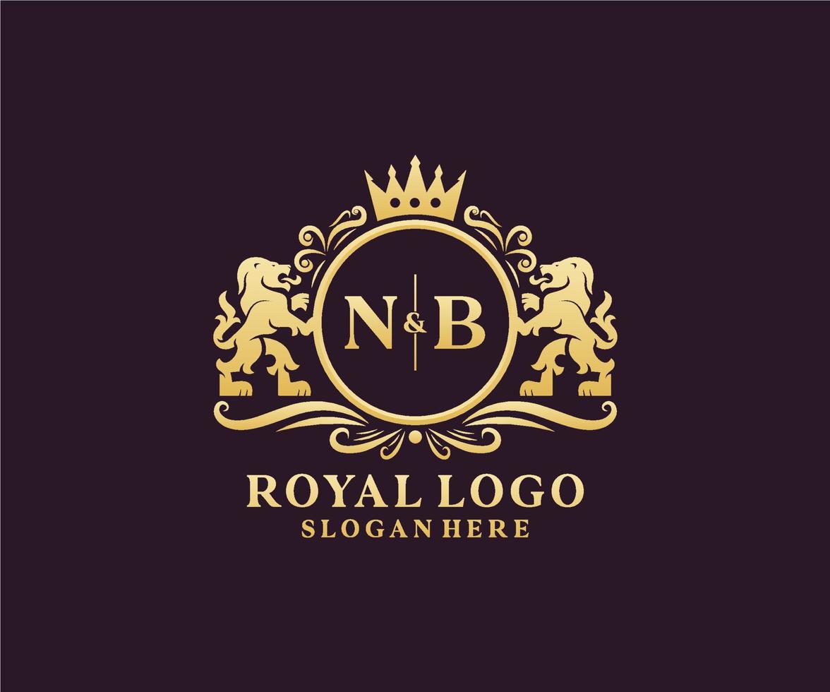 eerste nb brief leeuw Koninklijk luxe logo sjabloon in vector kunst voor restaurant, royalty, boetiek, cafe, hotel, heraldisch, sieraden, mode en andere vector illustratie.