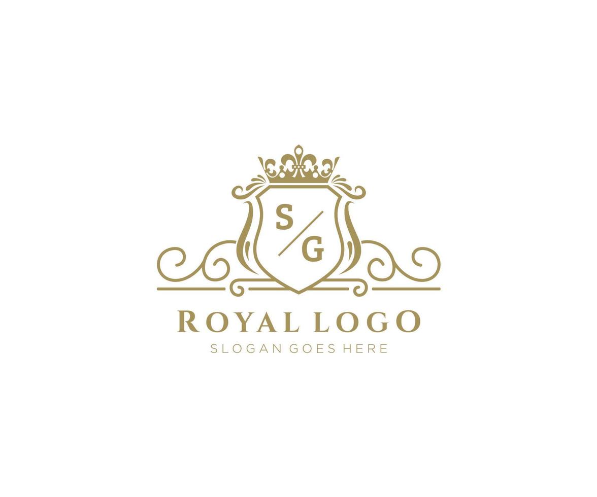 eerste sg brief luxueus merk logo sjabloon, voor restaurant, royalty, boetiek, cafe, hotel, heraldisch, sieraden, mode en andere vector illustratie.