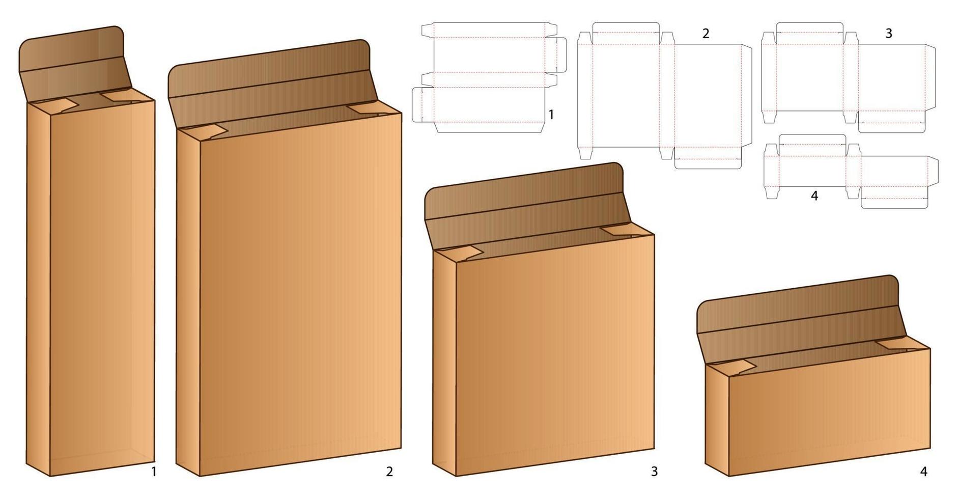 doos verpakking gestanst sjabloonontwerp. 3D-model vector