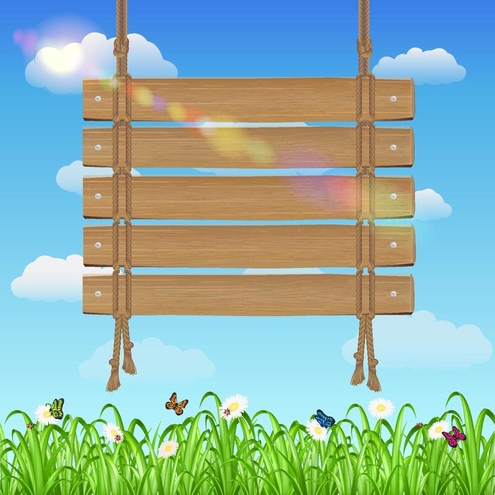 hang houten bord bord met gras en lucht vector