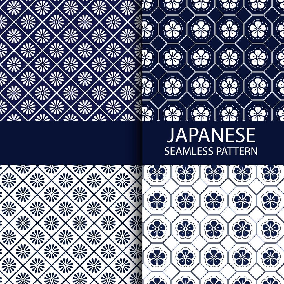 set van traditionele Japanse naadloze patroon in indigo kleur vector