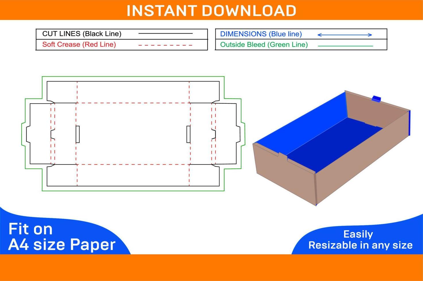 kant slot dubbele muur dienblad doos dieline sjabloon en 3d doos ontwerp doos dieline en 3d doos vector