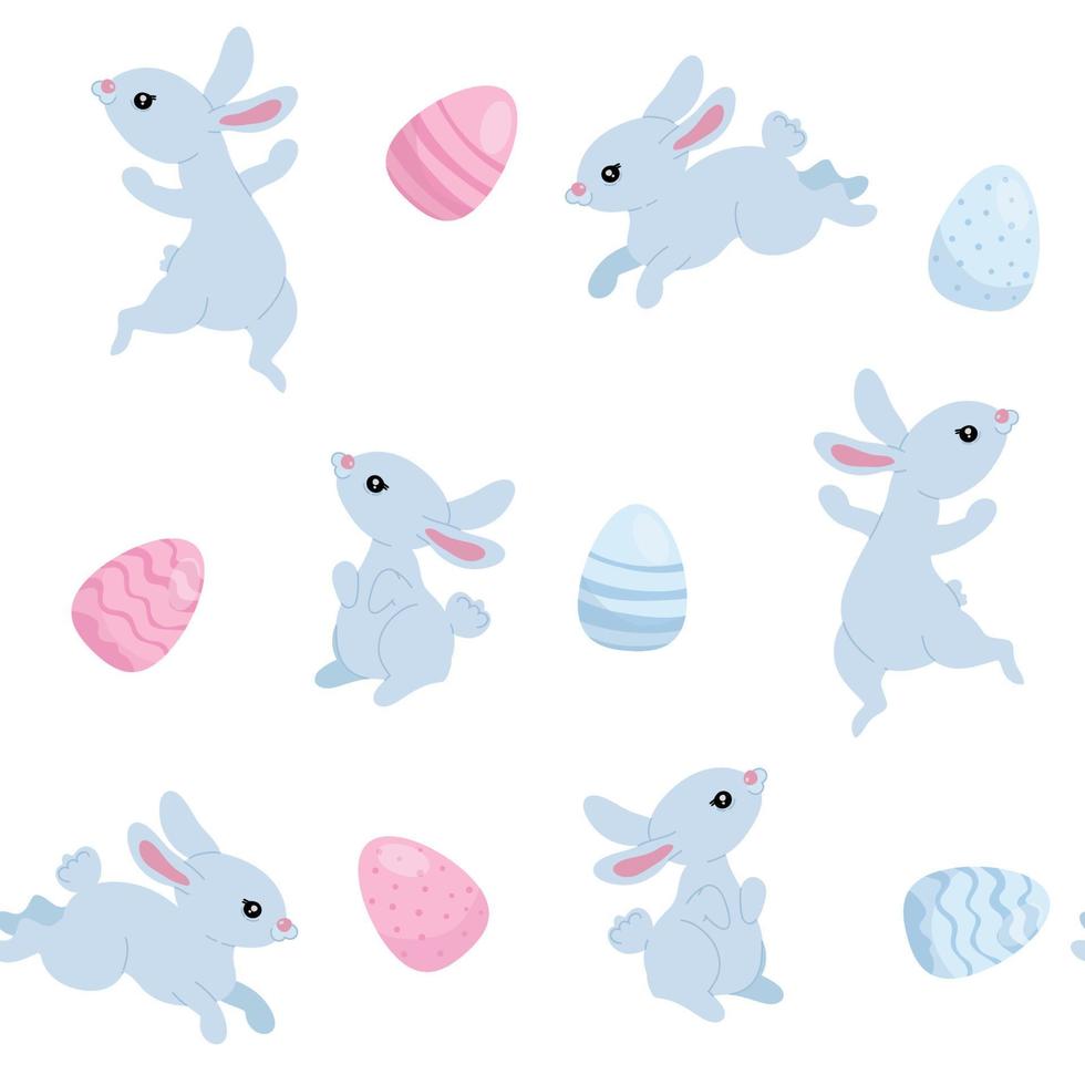 gelukkig Pasen naadloos patroon, schattig blauw konijntjes en Pasen eieren, voor textiel, Pasen kaarten, spandoeken, achtergronden vector
