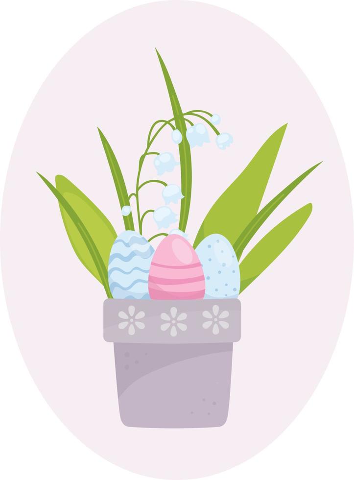 sneeuwklokje bloemen en Pasen eieren in een bloem pot, Pasen voorjaar illustratie vector