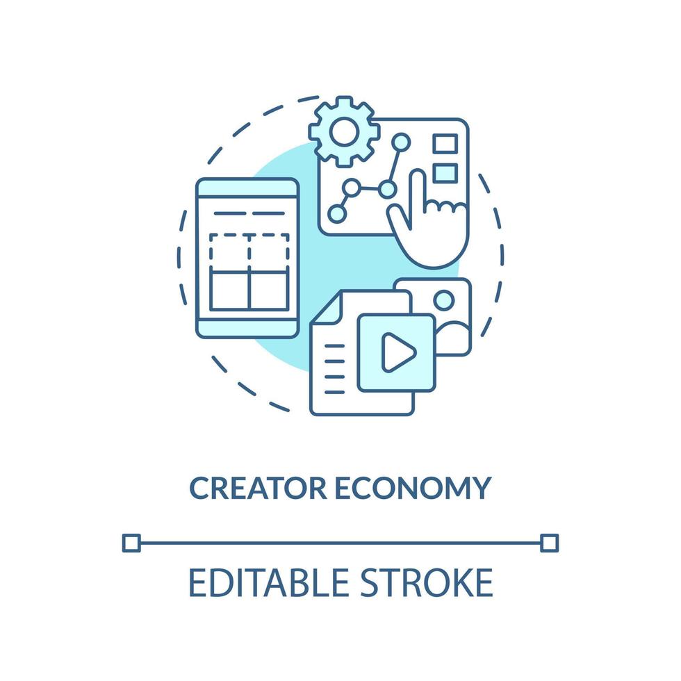 Schepper economie turkoois concept icoon. bedrijf digitalisering. laag van metaverse abstract idee dun lijn illustratie. geïsoleerd schets tekening. bewerkbare beroerte vector