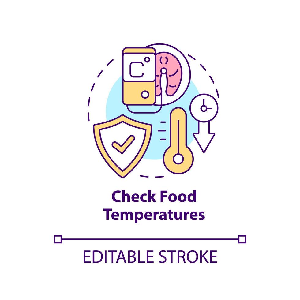 controleren voedsel temperaturen concept icoon. producten opslag. haccp Aan praktijk abstract idee dun lijn illustratie. geïsoleerd schets tekening. bewerkbare beroerte vector