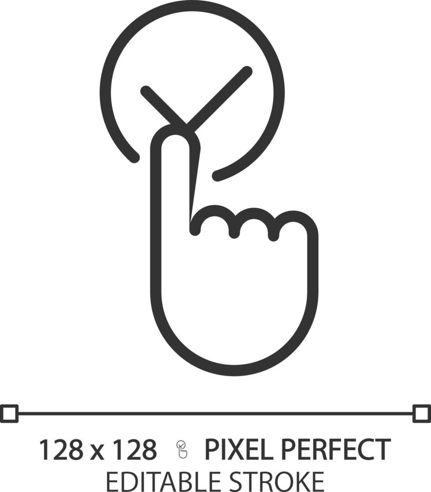 Klik aanvaarden knop pixel perfect lineair icoon. druk op sleutel met vinkje. maken keuze online. digitaal technologie. dun lijn illustratie. contour symbool. vector schets tekening. bewerkbare beroerte