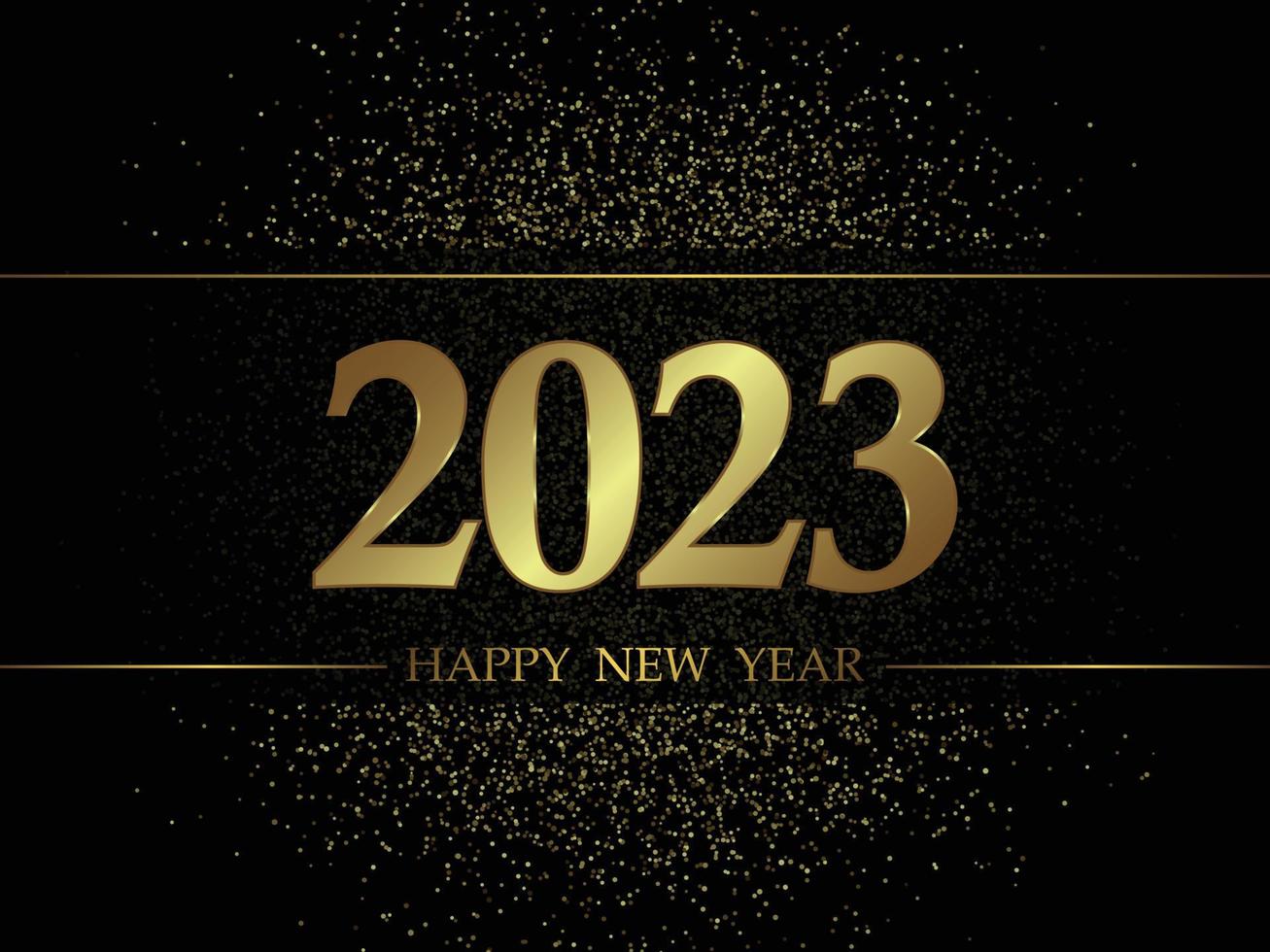 2023 nieuw jaar zwart achtergrond met goud schitteren confetti. vector