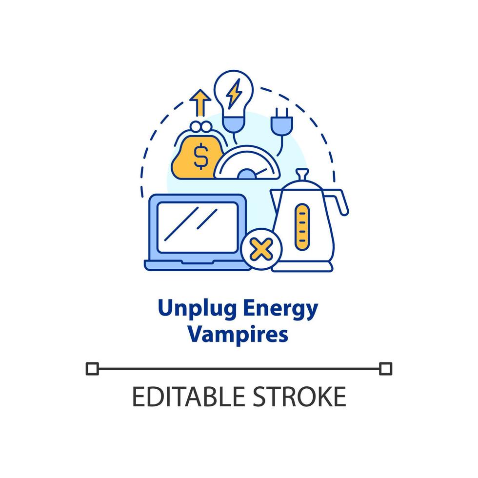 loskoppelen energie vampiers concept icoon. besparing elektriciteit. verminderen macht afvoer abstract idee dun lijn illustratie. geïsoleerd schets tekening. bewerkbare beroerte vector