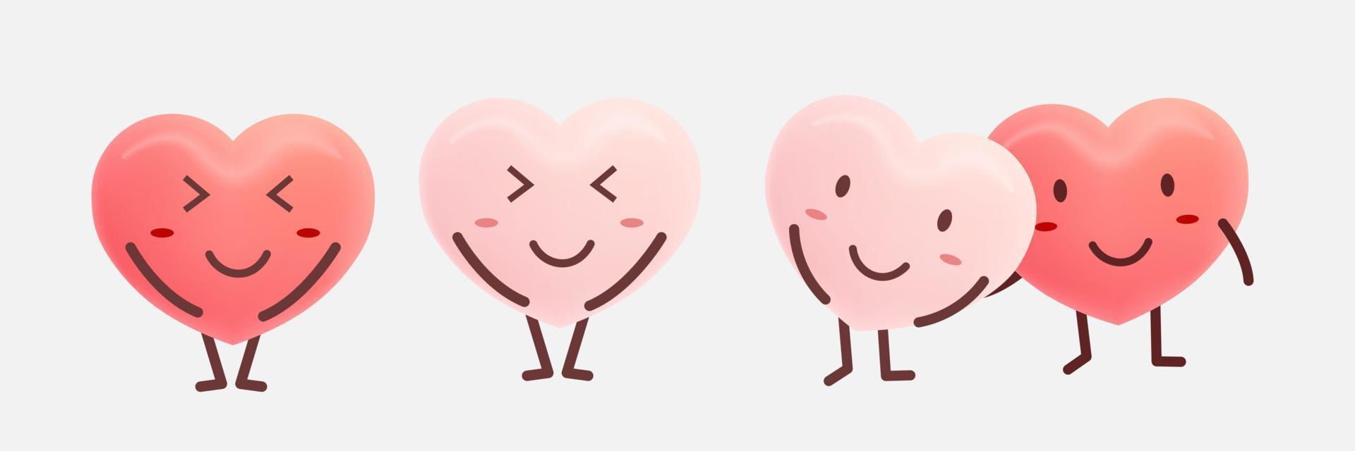 reeks van schattig hart tekenfilm ontwerp. roze en rood hart icoon symbool. schattig grappig hart uitdrukking gezicht clip art sticker ontwerp vector illustratie