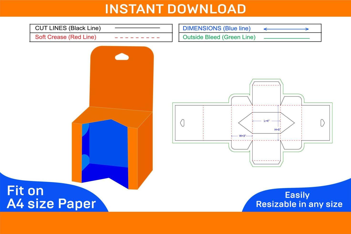 venster Rechtdoor plooi einde doos of mobiel oplader doos met hanger dieline sjabloon en 3d doos doos dieline en 3d doos vector