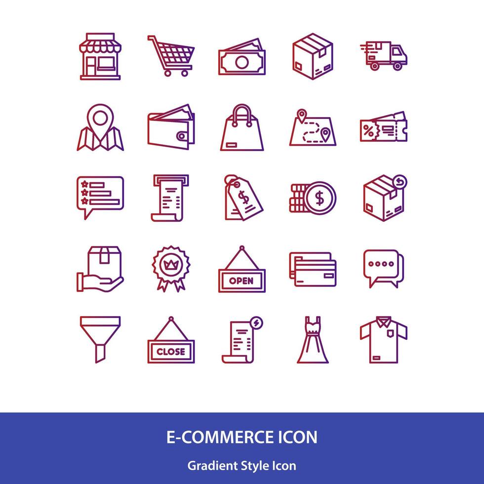 ecommerce icoon pak in helling stijl vector, winkel icoon, online winkel icoon, levering icoon vector
