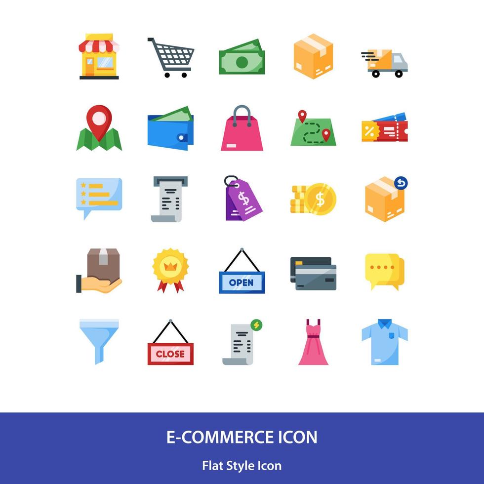 ecommerce icoon pak in vlak stijl vector, winkel icoon, online winkel icoon, levering icoon vector