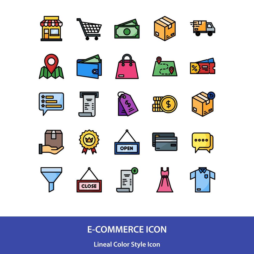 ecommerce icoon pak in lineal kleur stijl vector, winkel icoon, online winkel icoon, levering icoon vector