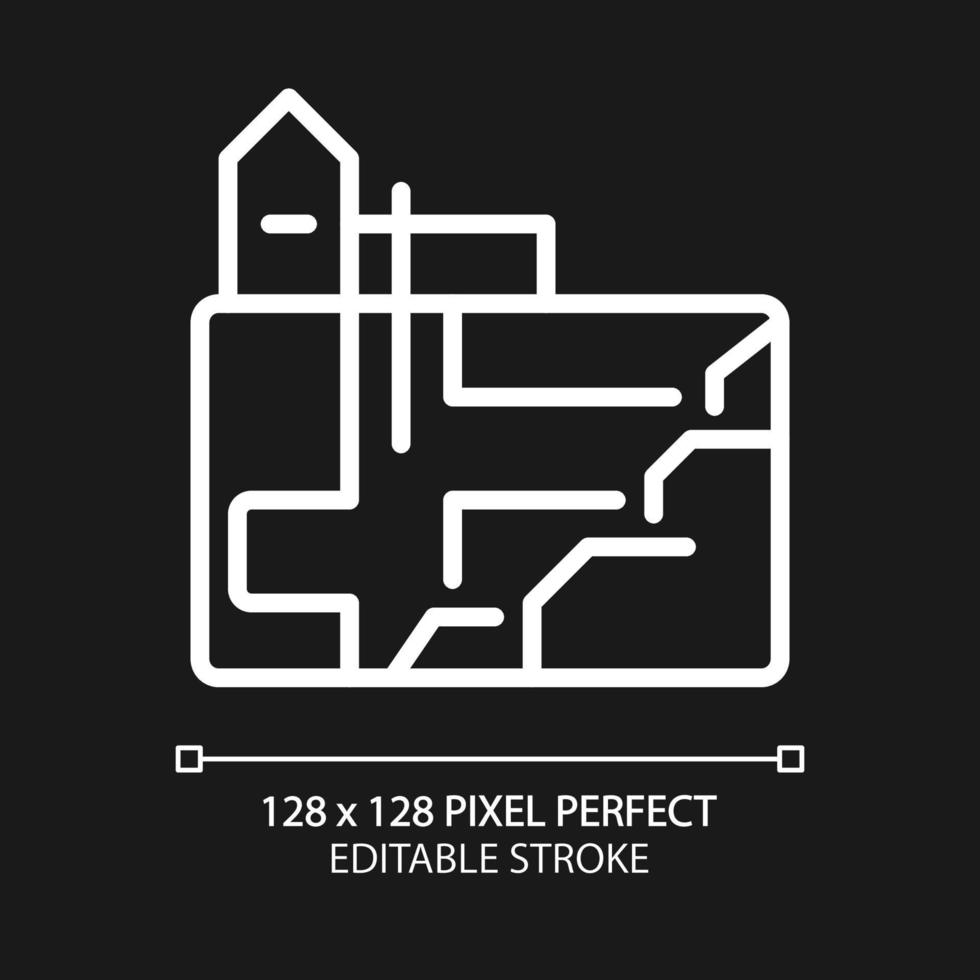 ondergronds mijnbouw pixel perfect wit lineair icoon voor donker thema. zwaar industrie. uitgraving en extractie van erts. dun lijn illustratie. geïsoleerd symbool voor nacht modus. bewerkbare beroerte vector