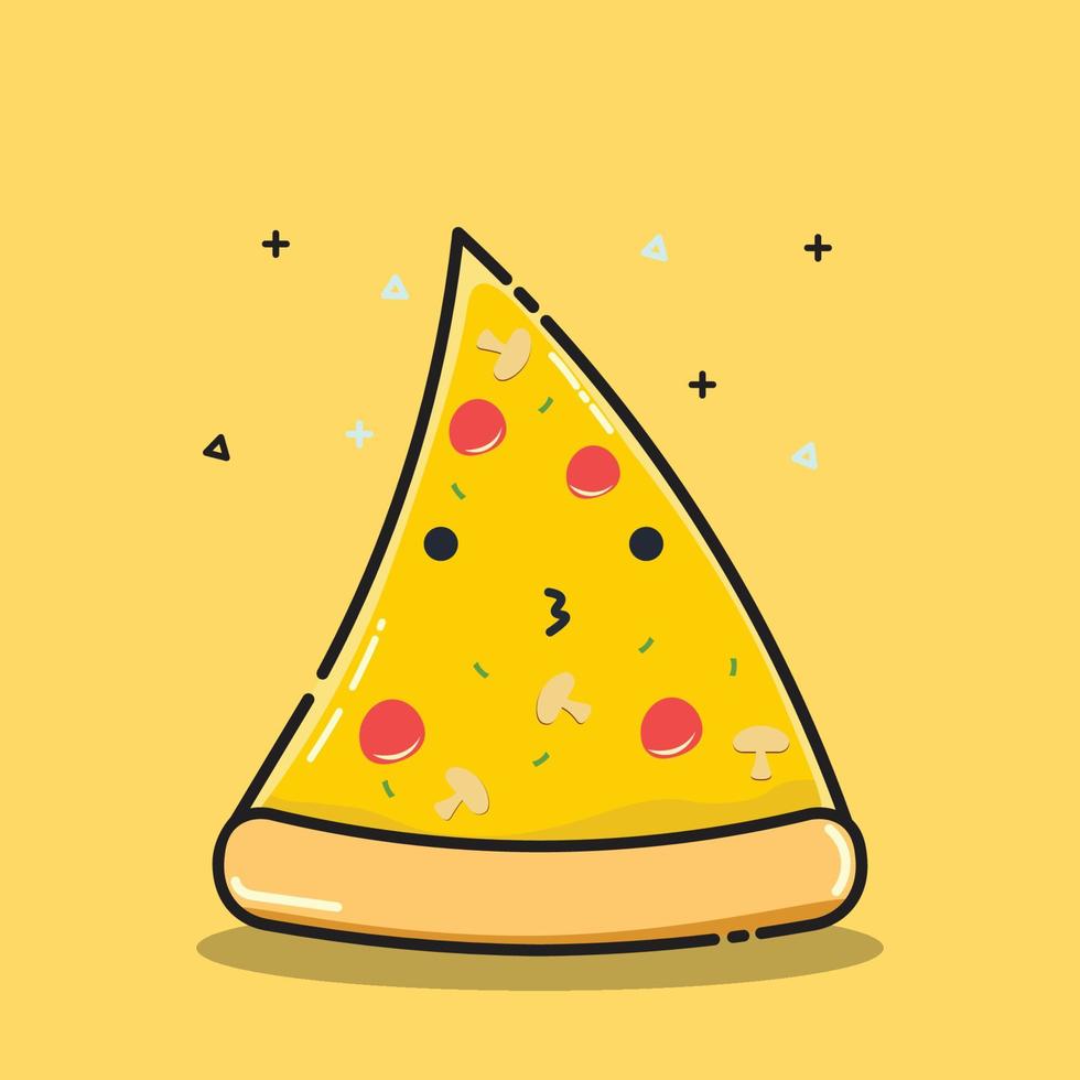 schattig vector kaas en peperoni plak pizza tekenfilm