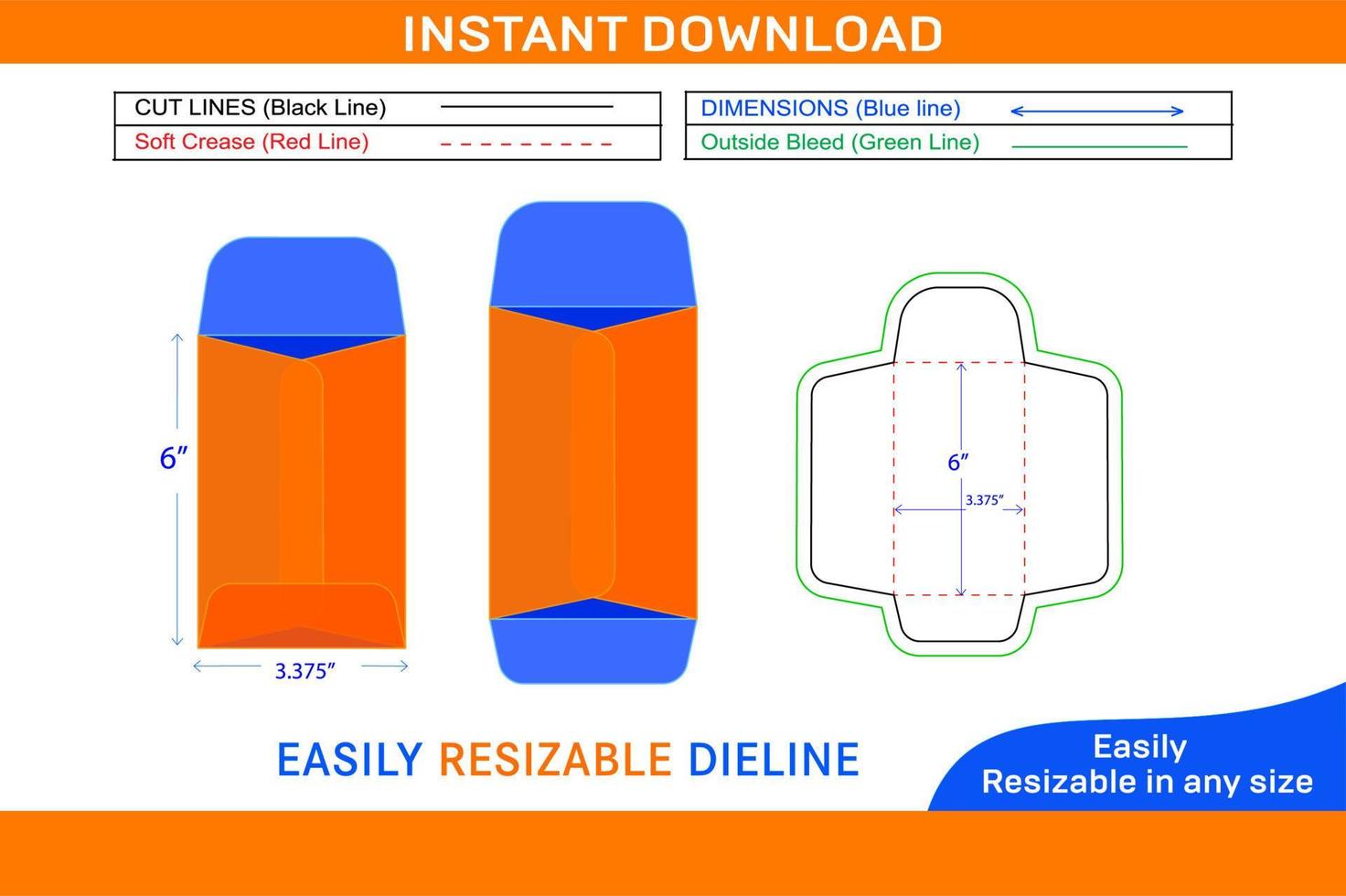 catalogus envelop of verpakking Open einde 3.375x6 inch envelop dieline sjabloon doos dieline en 3d doos vector