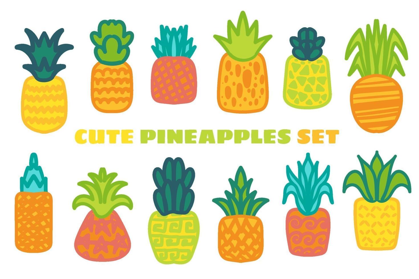 rijpe ananas hand getrokken vector illustraties set