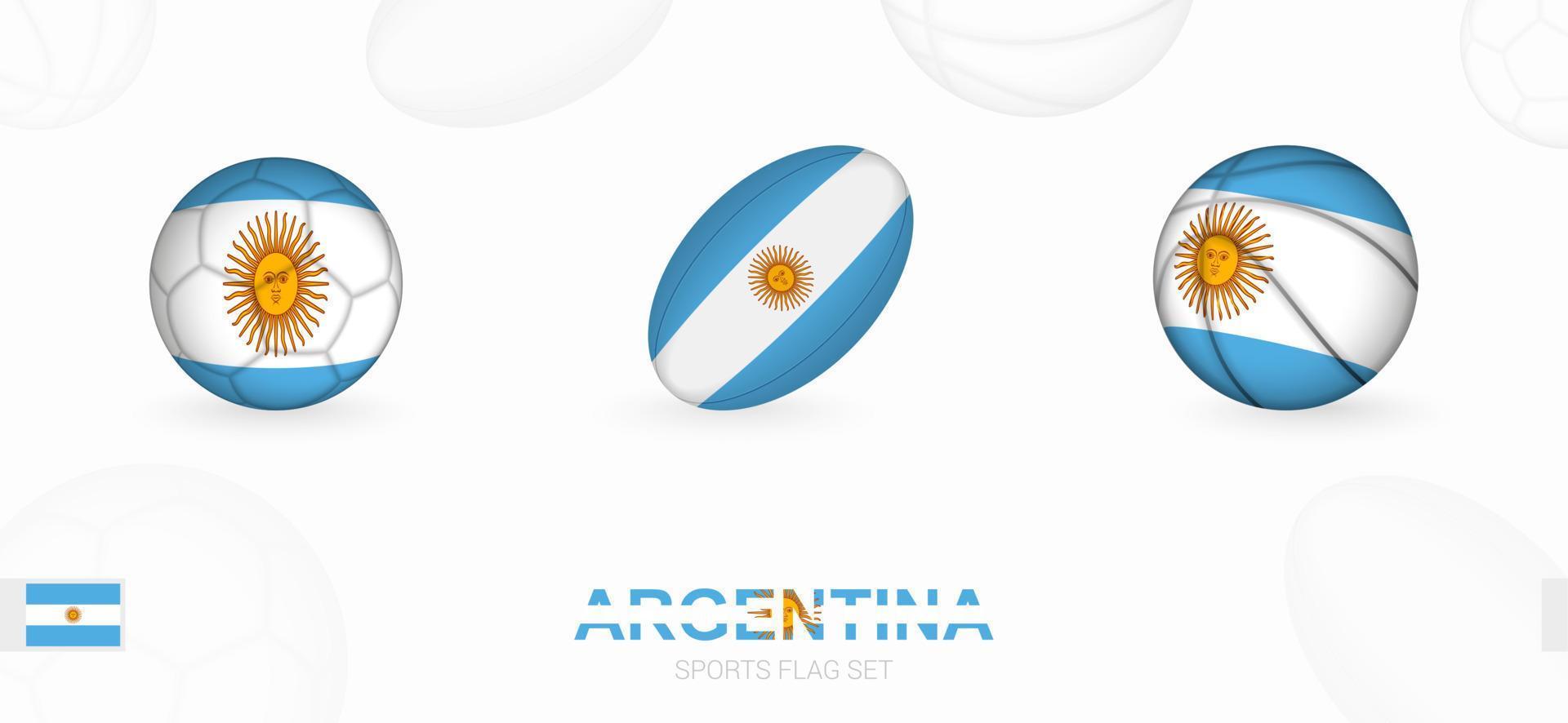 sport- pictogrammen voor Amerikaans voetbal, rugby en basketbal met de vlag van Argentinië. vector