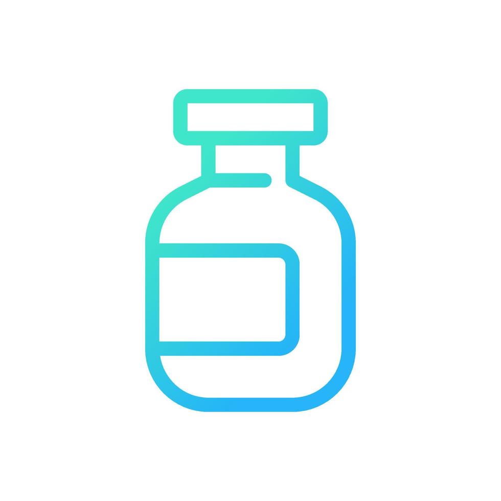 geneesmiddel fles pixel perfect helling lineair ui icoon. drug pakket. vloeistof remedie en solide tabletten. lijn kleur gebruiker koppel symbool. modern stijl pictogram. vector geïsoleerd schets illustratie