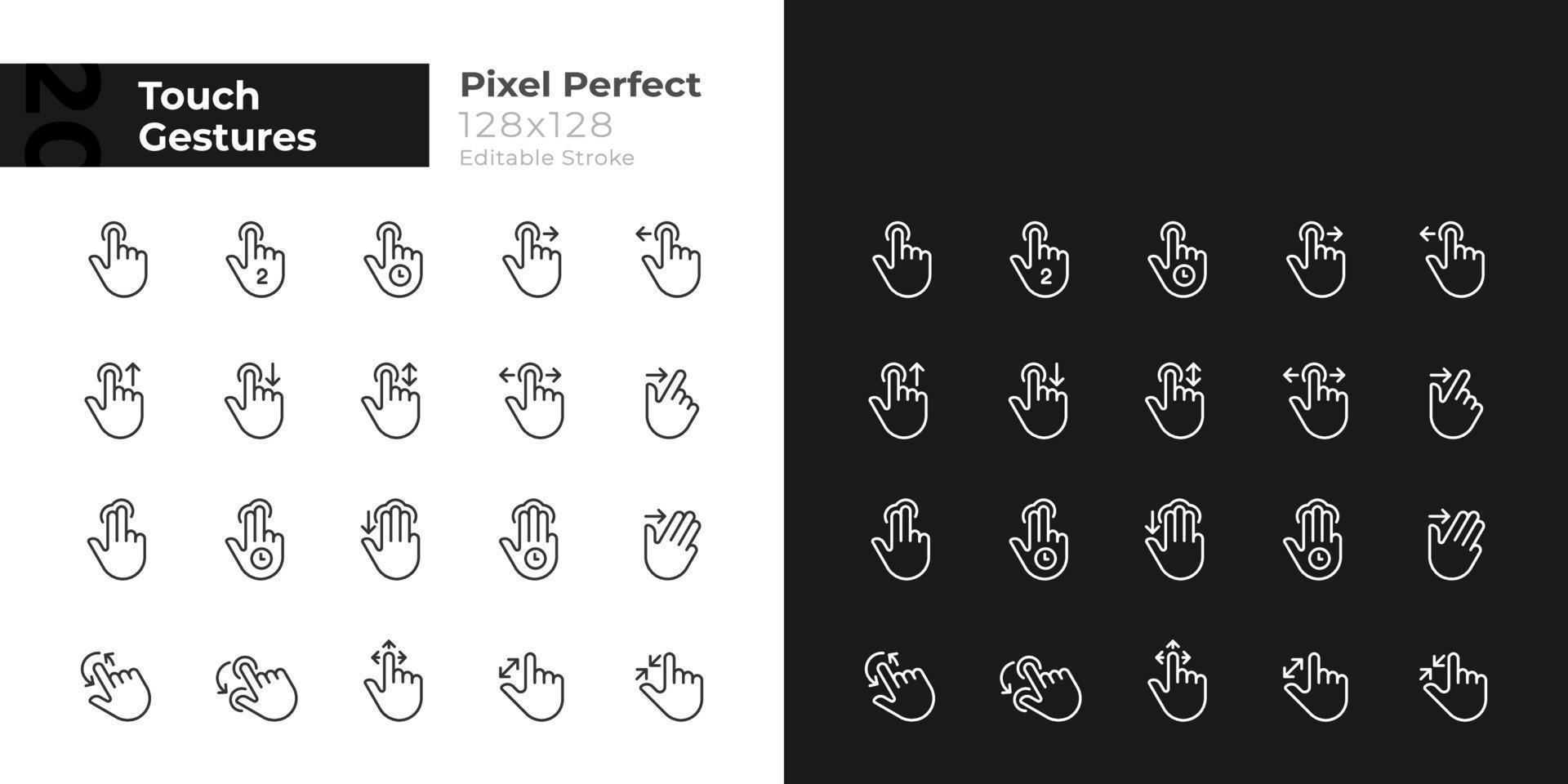 tintje gebaren pixel perfect lineair pictogrammen reeks voor donker, licht modus. touch screen. dun lijn symbolen voor nacht, dag thema. geïsoleerd illustraties. bewerkbare beroerte vector