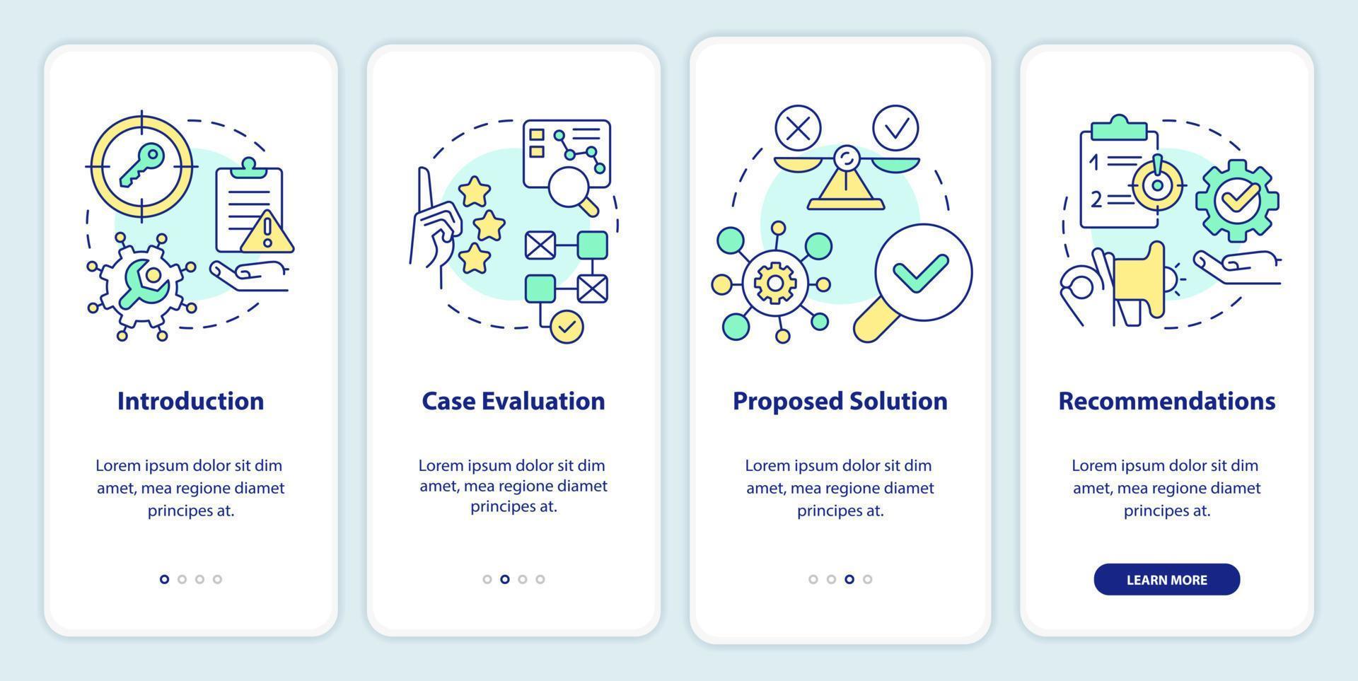 geval het opstellen van onboarding mobiel app scherm. aan het studeren plan walkthrough 4 stappen bewerkbare grafisch instructies met lineair concepten. ui, ux, gui sjabloon vector