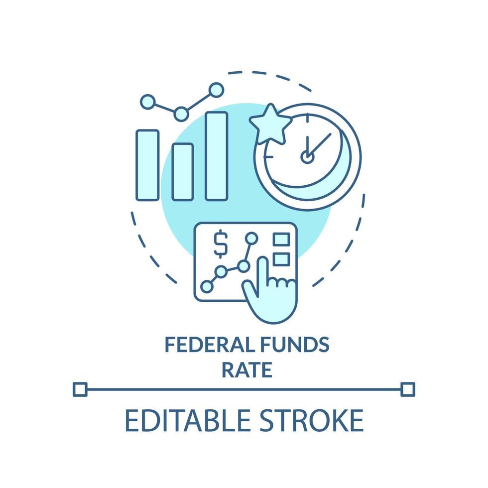 federaal fondsen tarief turkoois concept icoon. hoe kan regering transactie met inflatie abstract idee dun lijn illustratie. geïsoleerd schets tekening. bewerkbare beroerte vector