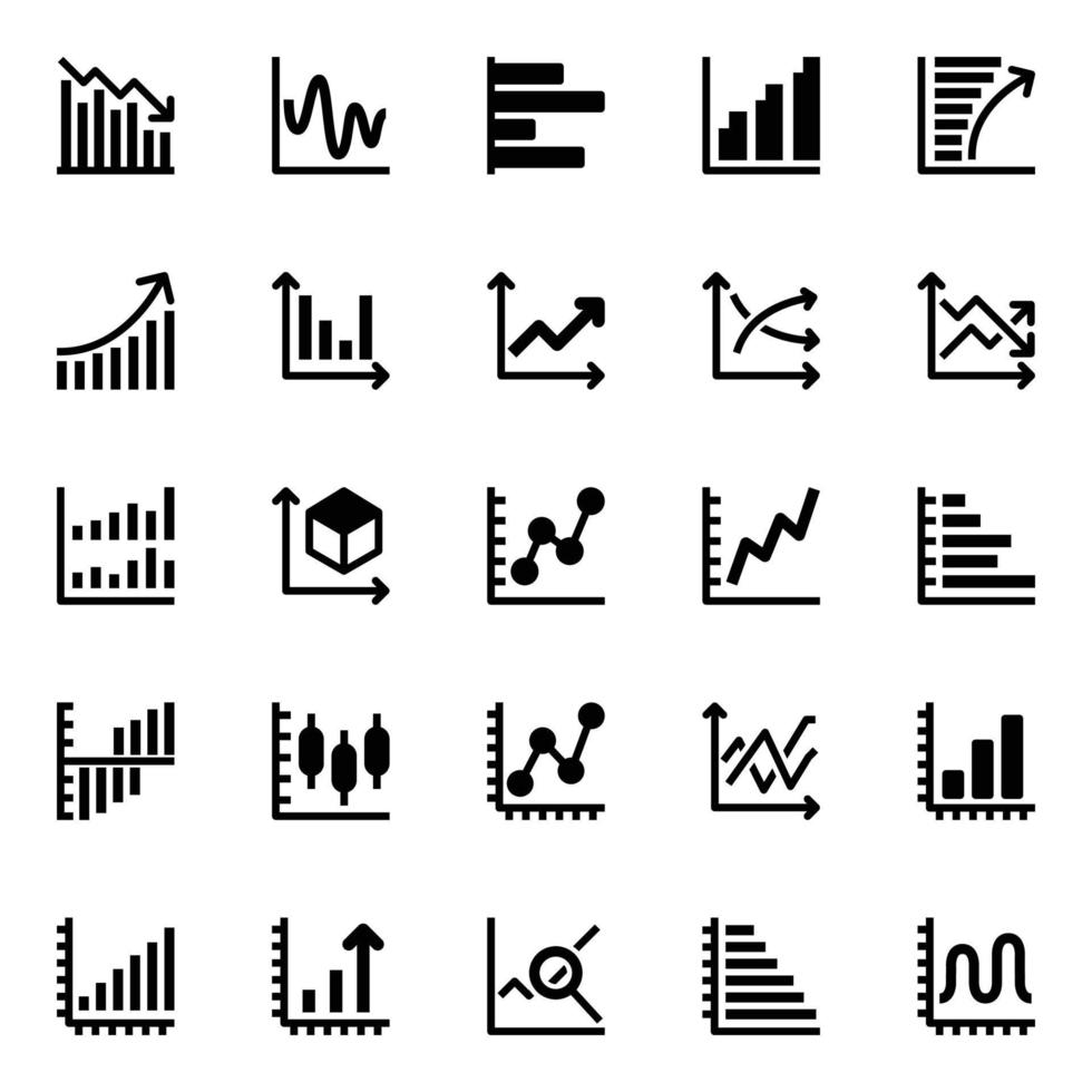 glyph pictogrammen voor rapporten en analyses. vector