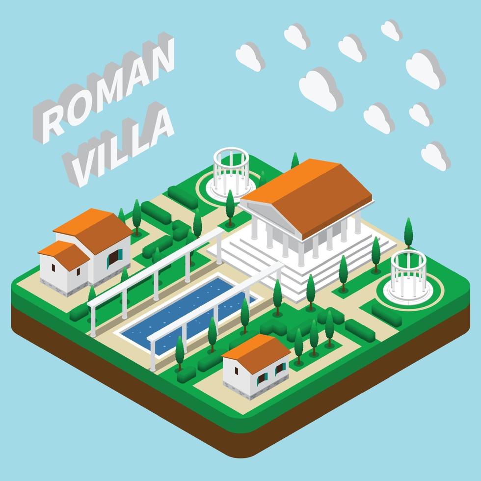 Romeinse villa isometrische samenstelling vectorillustratie vector