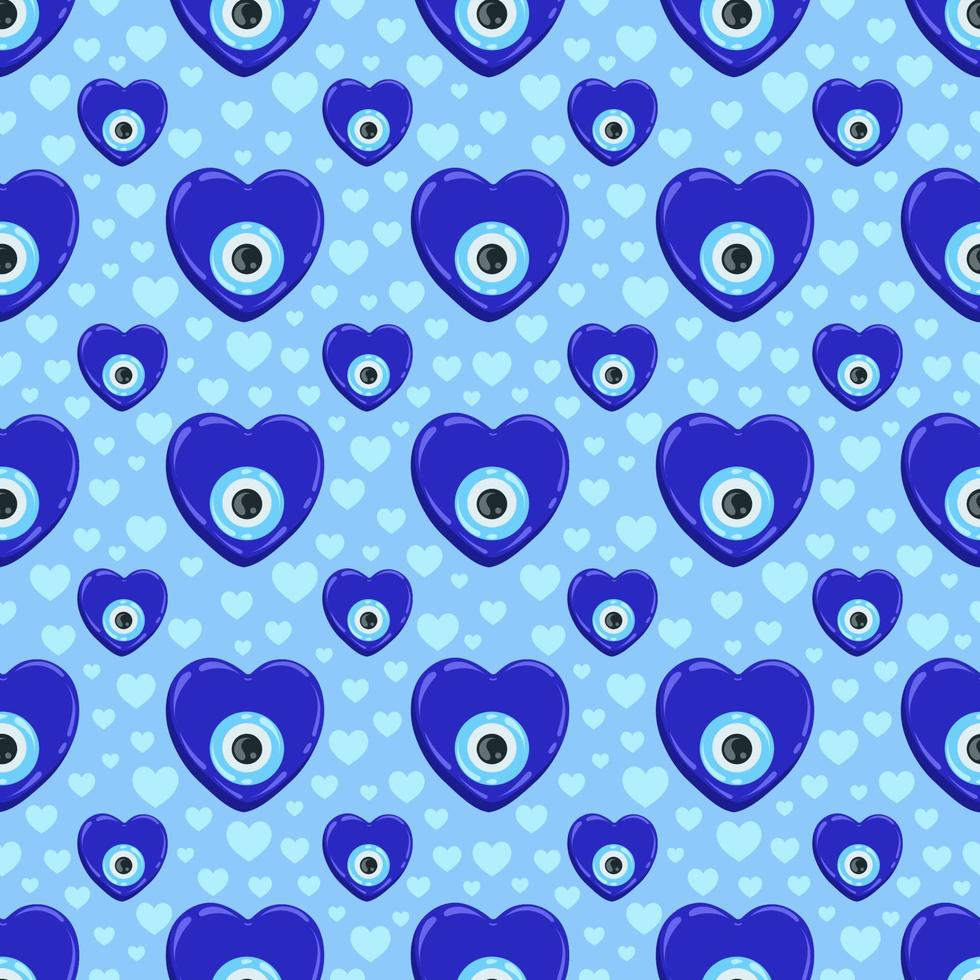 onheil oog patroon. Grieks hart kraal en Turks blauw Nazar naadloos achtergrond. amulet voor geluk en energie bescherming tegen jaloezie. vector behang