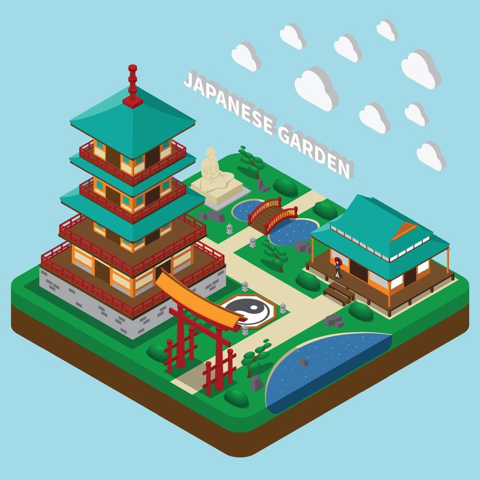 Japanse toren isometrische samenstelling vectorillustratie vector