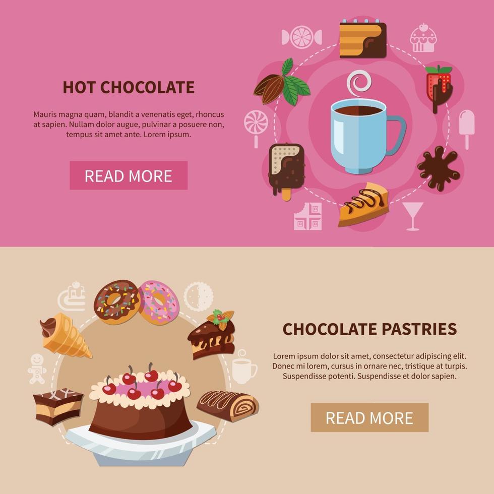 chocoladedrank en gebak banners vector illustratie