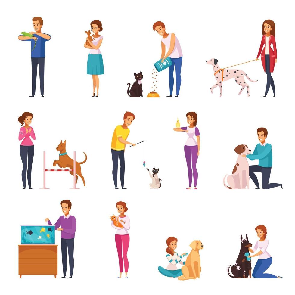 mensen met huisdieren cartoon set vector illustratie