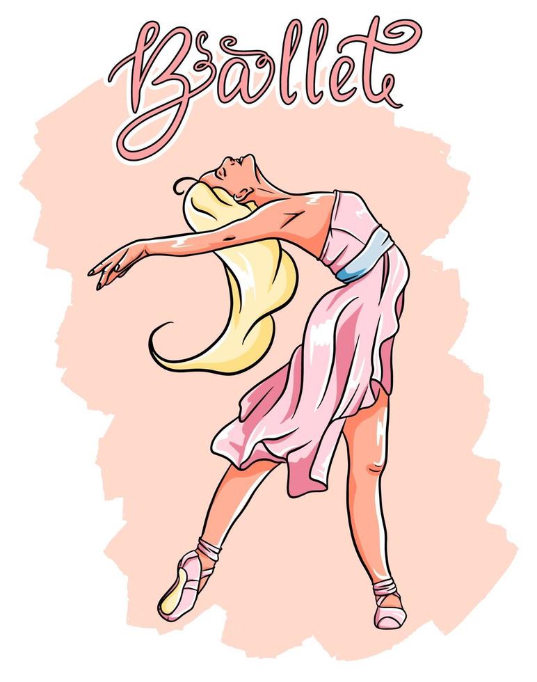 ballerina in pointe-schoenen in een roze jurk vector