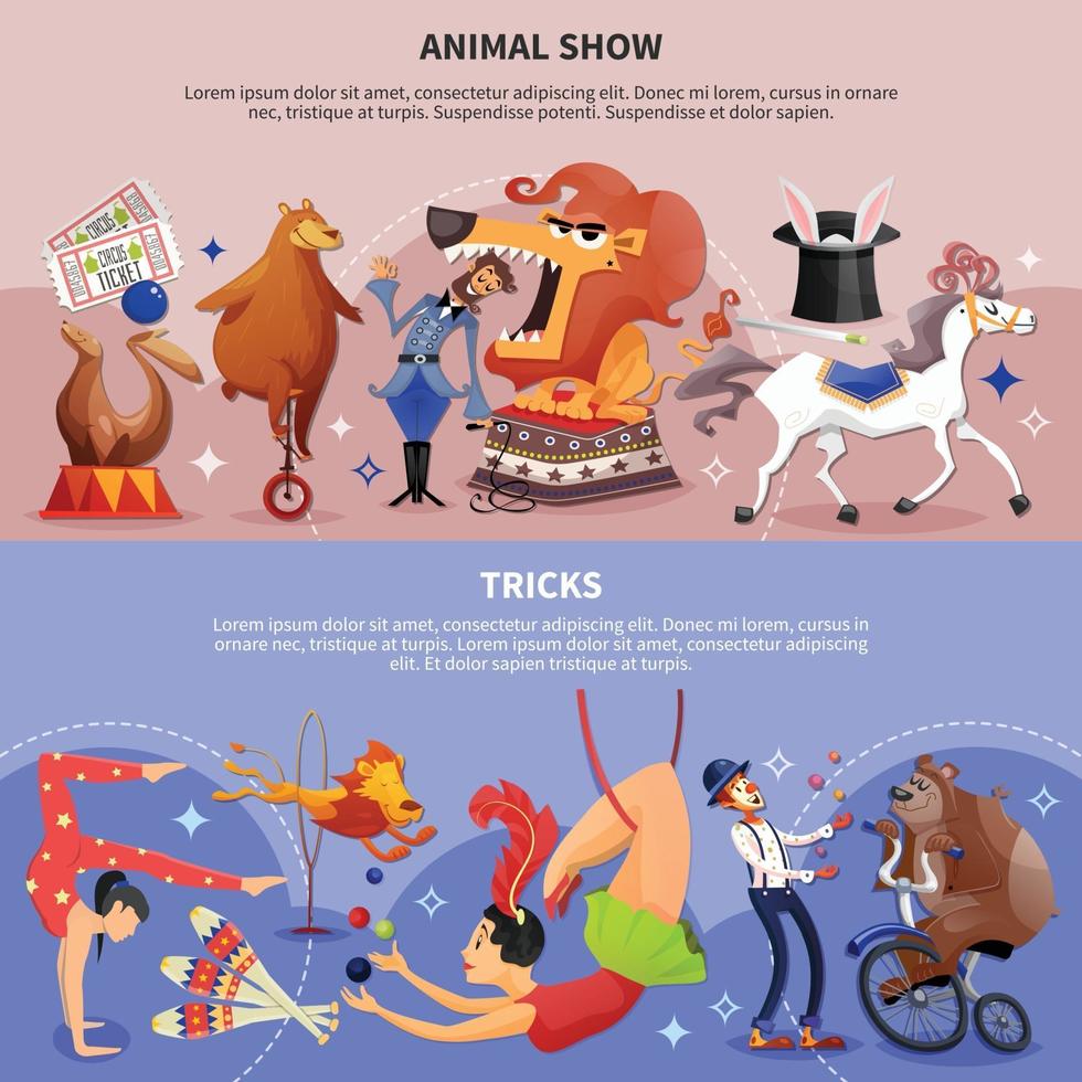 circus cartoon twee banner instellen vectorillustratie vector