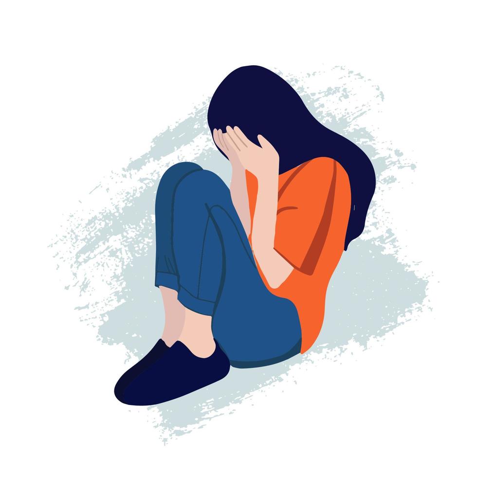 verdrietig, ongelukkig tiener- meisje, jong vrouw, depressie concept, vlak vector illustratie